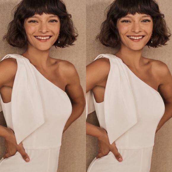 BHLDN Windham wedding jumpsuit white one-shoulder - Picture 5 of 7